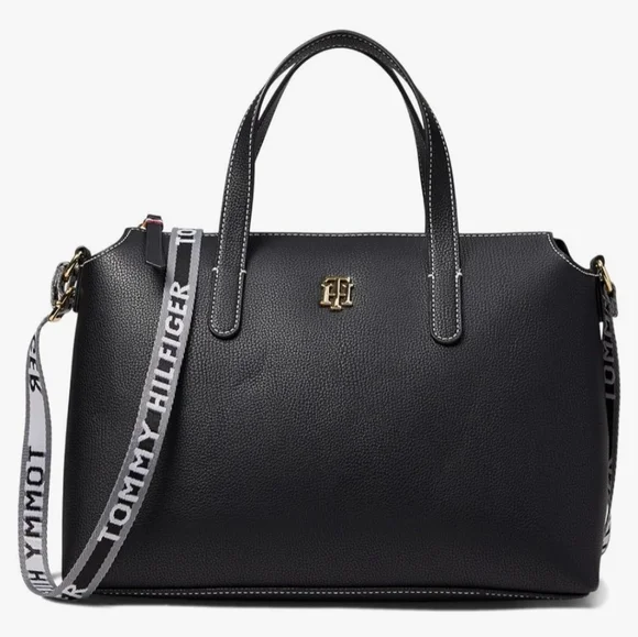 NEW Tommy Hilfiger Women's Gina II Convertible Top Zip Satchel Peb - Bag - Black - Picture 4 of 10